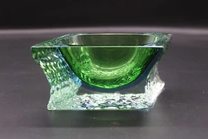 Mid-Century Murano facettiert grün & blau Glas Aschenbecher oder Catch-All 5" B 2,75" T - Bild 1 von 11