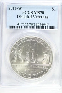 2010 W UNCIRCULATED $1.00 Silver Commemorative - Disabled Vets - PCGS MS 70 - Picture 1 of 2