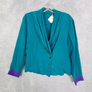 Blazer vintage años 70 para mujer talla 6 pequeño azul capucha de seda cuello recortado con botones - Imagen 1 de 17