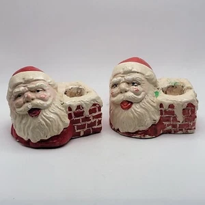 Juego de 2 Candelabros Chimenea Papá Noel Vintage Tiza 3.5"W x 3"H - Imagen 1 de 9