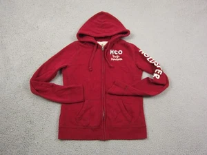Vintage Hollister Hoodie Womens Large Red Cotton Full Zip Logo Ladies Sweatshirt - Picture 1 of 13