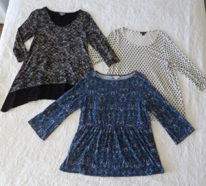 3/Set J JILL Wearever schwarz + weiß kunstvoll blau Blumen asymmetrisch + Stricktops S M MP - Bild 1 von 12