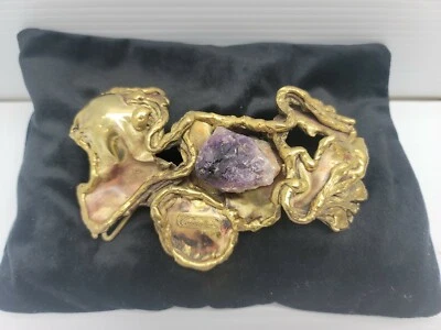 Fivela de cinto escultura quartzo ametista bronze modernista meados do século Carvalhu Rio - Imagem 1 de 4
