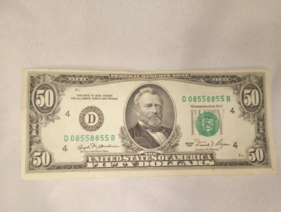 ---1981 $50 US bill trinary fancy serial number 08558855 old paper money - Image 1 of 4