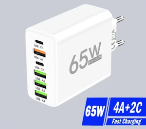European EU USB Wall Plug 65w Fast Charge PD USB Type C Travel Charger 6 Ports - Picture 1 of 3