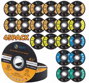 45x 4.5 Inch Cut Off Wheels Cutting Wheels 40/60/ 80/120 Grit & 4-1/2" Flap Disc - Picture 1 of 12