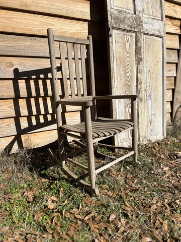 Vintage 1950’s Canvas Aged Patina Rocking Chair Solid Wood Traditional Cover