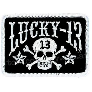 Lucky 13 tombstone Logo Skull Black/White Iron On Patch Rockabilly Punk Kustom - Picture 1 of 1