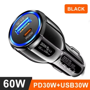 2x Auto Zigarettenanzünder USB C PD 30W + USB A QC 30W Schnellladegerät 60W - Bild 1 von 9