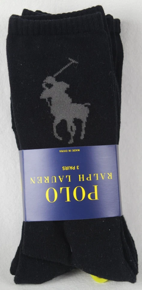Polo Ralph Lauren Black Big Grey Pony Socks 3 Pack NWT - Image 1 of 1