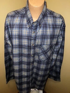 Highland Outfitters Men's 3XL Long Sleeve Cotton Flannel Shirt Blue Tan Plaid - Picture 1 of 10