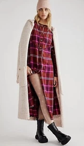 Free People Outlaw Plaid Maxi Dress in Berry Combo Size Small - Picture 1 of 2