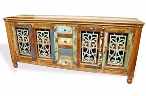 Reclaimed Indian Cabinet Sideboard TV Stand Wood W/ Wrought Iron. - Picture 1 of 5