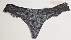 Underella by Ella Moss Butterfly Paisley & Black Lace Thong Sz M NEW Tags - Picture 1 of 2