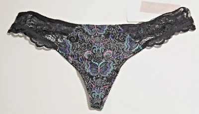 Underella by Ella Moss Butterfly Paisley & Black Lace Thong Sz M NEW Tags - Image 1 of 2