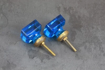 Elegant Sky Blue Cut Glass Door Knobs with Brass Fittings Vintage Victorian Pair - Image 1 of 4