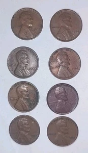 Lot (8) Lincoln Wheat Cents 1940–1958 P Mint 1c Coins Collection - Picture 1 of 2