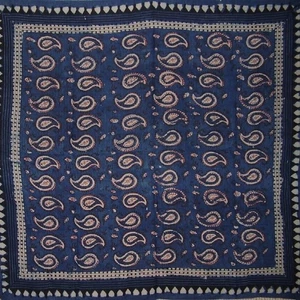 Veggie Dye Block Print Paisley Scarf Light Cotton 42 x 42 Indigo - Picture 1 of 1