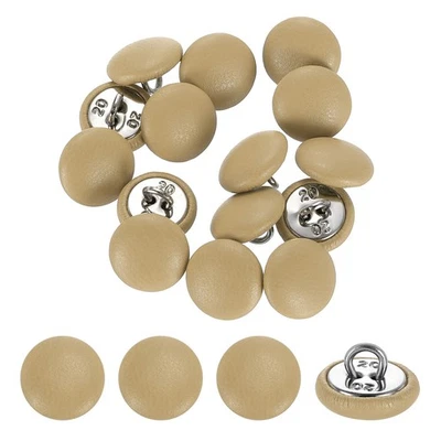 15Pcs Leather Covered Buttons, 12.5mm 20L Round Metal Shank Buttons, Khaki - Image 1 of 4