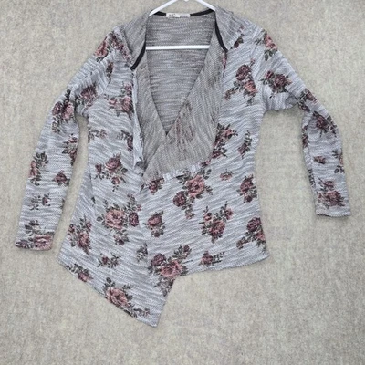 Cárdigan asimétrico tejido floral para mujer Jolt talla L gris y rosa mezcla de rayón Foto 1 de 4