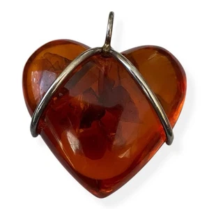 Vintage großer Bernstein und Silber Puffy Herz Anhänger - Bild 1 von 8