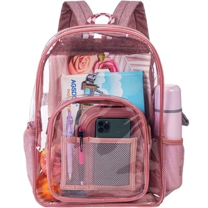 Clear Backpack Heavy Duty, See Through Transparent Bookbag - Pink One Size - Picture 1 of 9