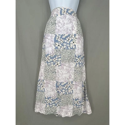 Nicole Miller Skirt Womens Small Blue Maxi Floral Patchwork Linen Cottage Boho - Image 1 of 4
