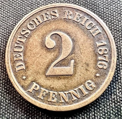 1876 C(Frankfurt) German Reich Empire 2 Pfennigs Rev DIE CRACK Error AU** Coin - Image 1 of 4