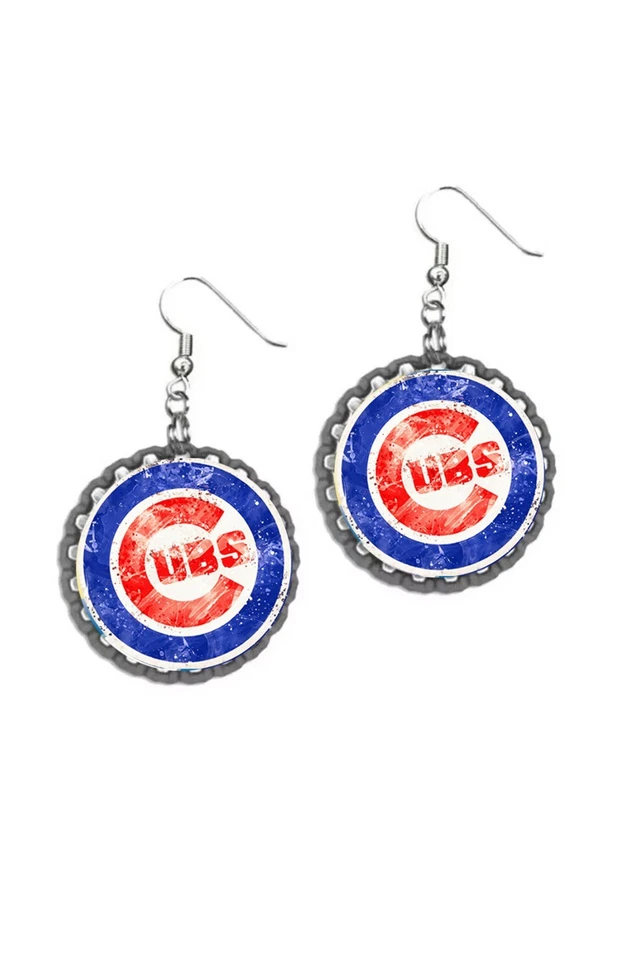 Conjunto de pendientes Chicago Cubs lindo par de pendientes gráficos vidrio roto Foto 1 de 1