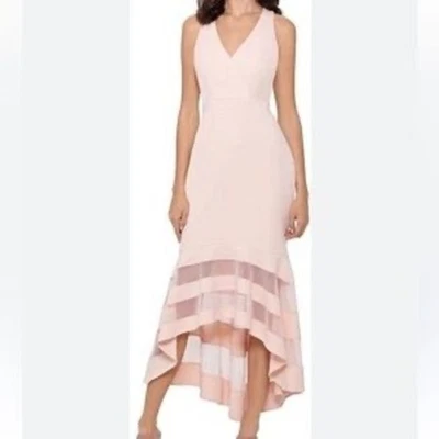 NUEVO CON ETIQUETAS XSCAPE Vestido Midi Volantes Alto/Bajo Rosa Rubor Talla 2 Sirena Foto 1 de 4