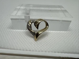Schöner 10k Bicolor Gold Herzform Anhänger Diamant Anhänger Charm 1,11g - Bild 1 von 10