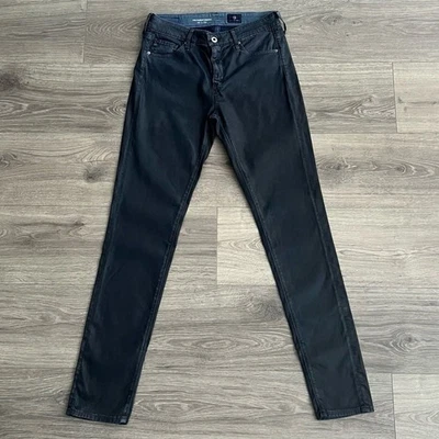 Pantalones ADRIANO GOLDSCHMIED The Farrah ajustados de imitación de cuero talla 27 recubiertos azul marino años 90 Foto 1 de 4