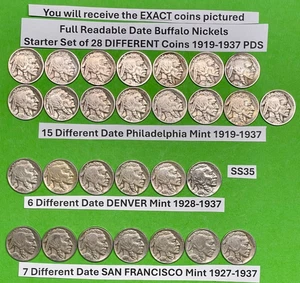 Starter Buffalo Nickels Set of 28 DIFFERENT Coins dated 1919-1937 PDS #SS35 - Picture 1 of 5