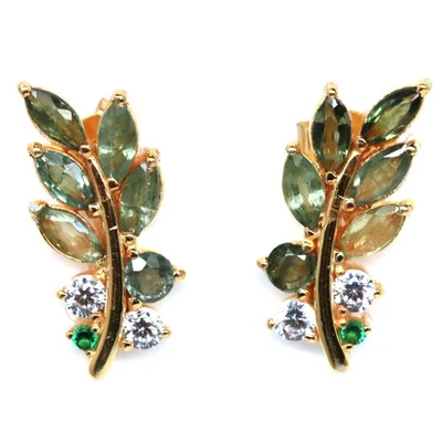 Plata de ley 925 de 3 mm. Pendientes de zafiro verde azulado y circón blanco Foto 1 de 4