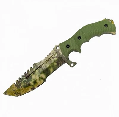 11" Green Camo Military Combat Fighter Hunter Bowie Knife Full Tang w/Sheath - Image 1 of 4
