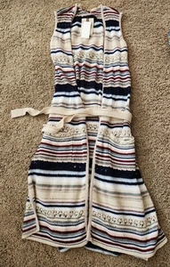 Democracy Long Sweater Duster Vest Striped Boho Style Knit womens L - Picture 1 of 8
