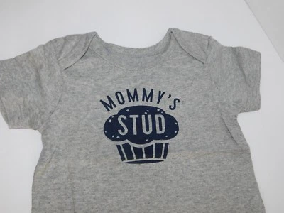 Infant Baby Boys 0 3 Months Gray One Piece Mommys Stud Muffin - Image 1 of 4