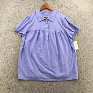 Style & Co Blusa Top Donna 2X Viola Cotone Manica Corta Bottoni Collo NUOVO - Foto 1 di 22