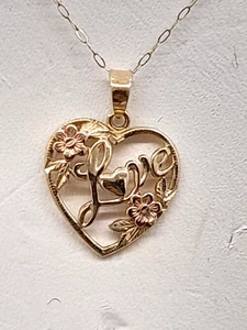 Vintage OR 10k 2 tone heart Love pendant 18" chain Excellent! - Picture 1 of 3