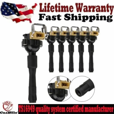 Paquete de 6 bobinas de encendido para BMW 323i 528i 2,8 L 2,5 L L6 1998 1999 2000 EE. UU. Foto 1 de 4