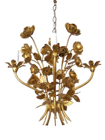Gorgeous Gilded Chandelier Roses Ceiling 70's Regency Mid Century HANS KOGL sty Cover