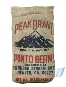 Burlap Bag Sack 10# Peak Brand Pinto Beans Trinidad Benham Corp Denver CO Empty - Picture 1 of 7