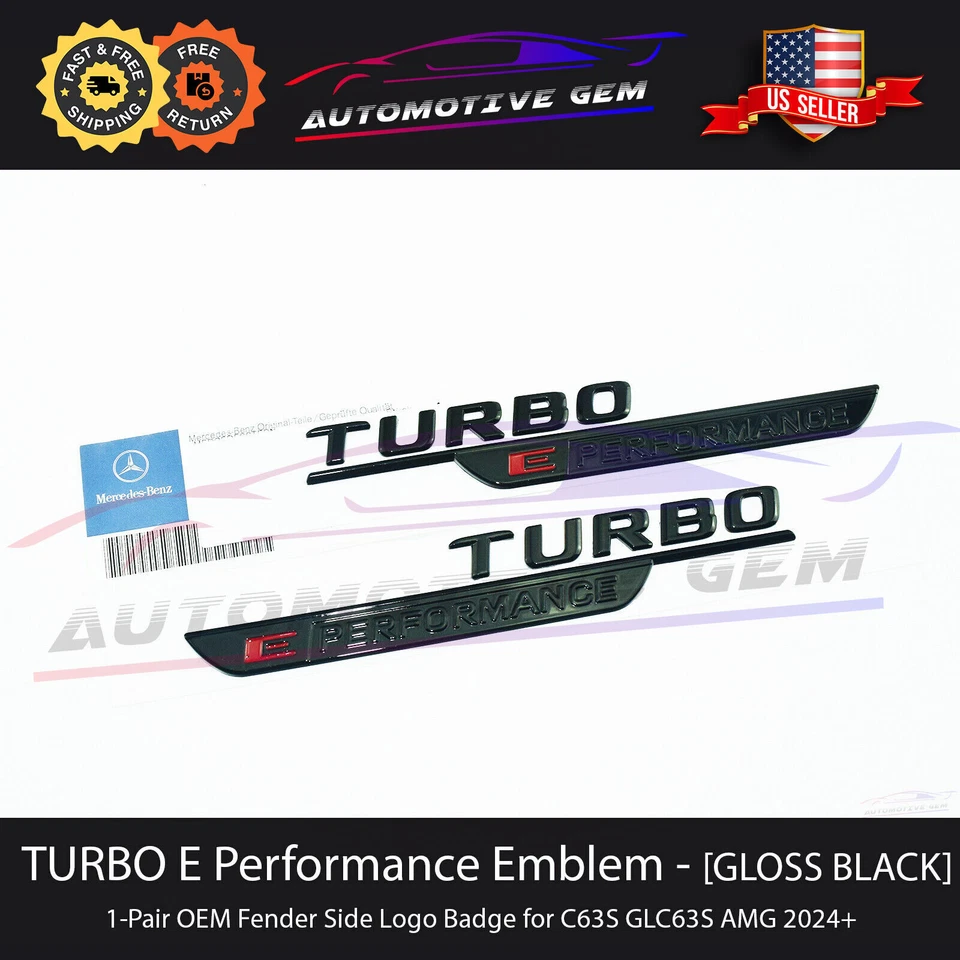 Fabricante de equipos originales Turbo E Performance AMG emblema guardabarros NEGRO BRILLANTE insignia Mercedes C63S GLC63S Foto 1 de 1