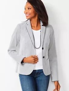 TALBOTS Aberdeen Blazer Size 6 Piped White Navy Stripes Nautical Jacket Preppy - Picture 1 of 6