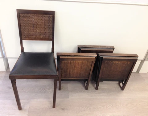VTG MCM Wood / Cane Folding Chairs Set 4 - Lorraine Leg-O-Matic - Charity DS71 Cover