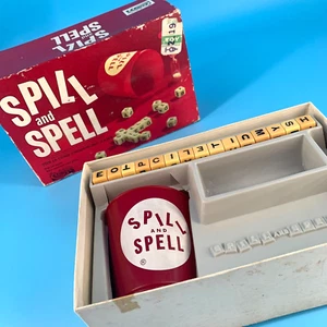 Parker Brothers Spill And Spell Game Vintage 1966 Original Cup & All 15 Dice - Picture 1 of 8