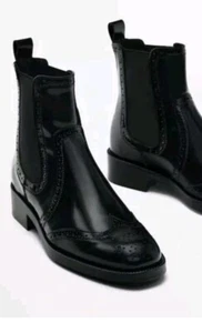 BOTAS CHELSEA MASSIMO DUTTI Mujer Cuero Negro Talla 6.5 Cuero Patentado - Imagen 1 de 10
