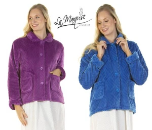 LADIES MIDNIGHT TULIP BUTTON THROUGH SUPER SOFT FLEECE BED JACKET 67462 - Picture 1 of 11
