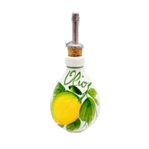 Bassano Ceramic Hand Painted Oil Bottle 6 11/16in 6.8oz Lemon Motif New - Picture 1 of 3