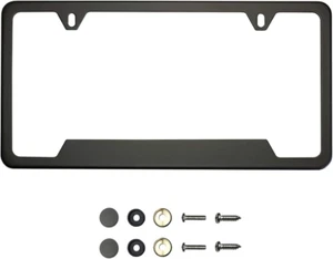 Bottom Corner Cut Out Version Matte Flat Black License Plate Frame T304 Stainles - Picture 1 of 12